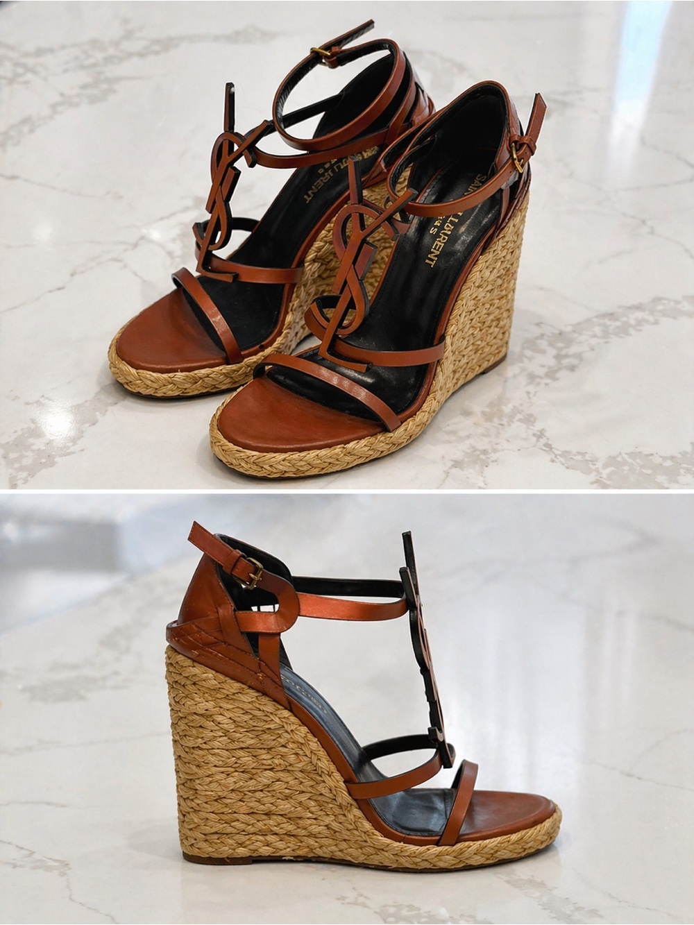 Yves Saint Laurent!
Tan Leather Logo Wedge Espadrille Sandals - Picture 2 of 2